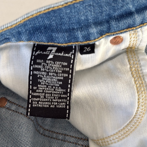 7 FOR ALL MANKIND High Waist Bermuda Denim Shorts Size 26 Medium Wash Raw Hem - Picture 11 of 15